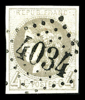 O N°41B, 4c Gris Obl GC '4034' De Troyes. TTB  Qualité: O  Cote: 340 Euros - 1870 Ausgabe Bordeaux