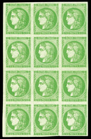 ** N°42B, 5c Vert-jaune En Bloc De 12 Exemplaires (4ex*). Très Bien Margé, Fraîcheur Postale. SUP (certificat)  Qualité: - 1870 Ausgabe Bordeaux