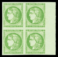 ** N°42B, 5c Vert En Bloc De Quatre Bdf Latéral, Pelurage Sur 1ex (2ex*), Jolie Pièce. TTB (certificat)  Qualité: ** - 1870 Bordeaux Printing