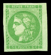 * N°42B, 5c Vert-jaune Rep 2, Bord De Feuille. SUP (certificat)  Qualité: *  Cote: 370 Euros - 1870 Bordeaux Printing