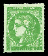 * N°42B, 5c Vert Jaune, Percé En Lignes. TTB (Certificat)  Qualité: * - 1870 Bordeaux Printing