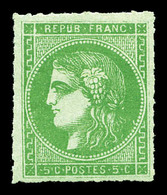 * N°42B, 5c Vert Jaune, Percé En Lignes. TTB (Certificat)  Qualité: * - 1870 Ausgabe Bordeaux