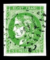 O N°42B, 5c Vert-jaune Rep 2, Quatre Marges Equilibrées. TTB (signé Calves)  Qualité: O - 1870 Ausgabe Bordeaux
