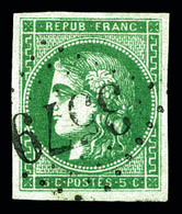 O N°42Bb, 5c Vert émeraude Foncé Report 2 Obl GC '3579'. SUP (signé/certificat)  Qualité: O  Cote: 1200 Euros - 1870 Bordeaux Printing