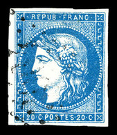 O N°44A, 20c Bleu Type I Rep 1. TB (signé Calves/Brun/certificat)  Qualité: O  Cote: 800 Euros - 1870 Ausgabe Bordeaux