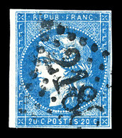 O N°44A, 20c Bleu Type I Rep 1. TB (signé Calves/Scheller/certificat)  Qualité: O  Cote: 800 Euros - 1870 Ausgabe Bordeaux