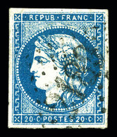 O N°44Aa, 20c Bleu Foncé Type I Rep 1. TTB (signé Calves/certificats)  Qualité: O  Cote: 1100 Euros - 1870 Ausgabe Bordeaux