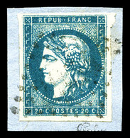 O N°44Aa, 20c Bleu Foncé Type I Report 1 Sur Son Support, TB (signé Calves/certificat)  Qualité: O  Cote: 1100 Euros - 1870 Bordeaux Printing