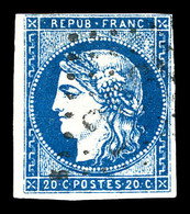O N°44Aa, 20c Bleu-foncé Report 1 Obl GC, Très Jolie Couleur. TTB. (signé Scheller/certificat)  Qualité: O  Cote: 1100 E - 1870 Ausgabe Bordeaux