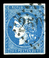 O N°44B, 20c Bleu-vif Type I Rep 2. TTB (signé Calves/certificat)  Qualité: O  Cote: 850 Euros - 1870 Bordeaux Printing