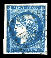 O N°44Ba, 20c Bleu Foncé Type II Rep 2. TTB (signé Brun/certificat)  Qualité: O  Cote: 1300 Euros - 1870 Ausgabe Bordeaux