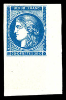 * N°45A, 20c Bleu Type II Report 1, Coin De Feuille SUPERBE. R.R. (signé Calves/certificat)  Qualité: * - 1870 Bordeaux Printing