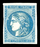 * N°45B, 20c Bleu Type II Rep 2. TTB (certificat)  Qualité: *  Cote: 2100 Euros - 1870 Ausgabe Bordeaux