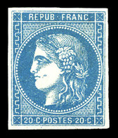 * N°45B, 20c Bleu Pâle, Type II Rep 2, Grande Fraîcheur. SUP (signé Calves/certificat)  Qualité: *  Cote: 2100 Euros - 1870 Ausgabe Bordeaux