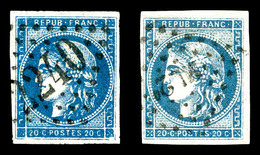 O N°45Ca/f, 20c Type II Rep 3: Bleu Foncé Et Bleu Verdâtre, Les 2 Ex TTB  Qualité: O  Cote: 280 Euros - 1870 Ausgabe Bordeaux