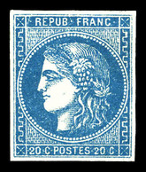 * N°46A, 20c Bleu Type III Rep 1. TB (signé Scheller/certificat)  Qualité: *  Cote: 2150 Euros - 1870 Bordeaux Printing