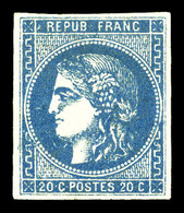 * N°46Ad, 20c Bleu Outremer Type III Report 1, Très Jolie Nuance. SUP. R.R. (signé Brun/certificat)  Qualité: *  Cote: 3 - 1870 Ausgabe Bordeaux