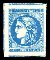 * N°46B, 20c Bleu Type II Report 2, Grandes Marges Avec 5 Voisins. SUPERBE. R.R (signé Champion/Scheller/certificat)  Qu - 1870 Emission De Bordeaux