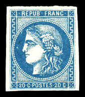 * N°46B, 20c Bleu Type III Report 2. SUP (signé Brun/Margues/certificat)  Qualité: *  Cote: 1950 Euros - 1870 Ausgabe Bordeaux