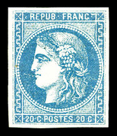 * N°46B, 20c Bleu Type III Rep 2. TTB (signé Brun/certificat)  Qualité: *  Cote: 1950 Euros - 1870 Bordeaux Printing