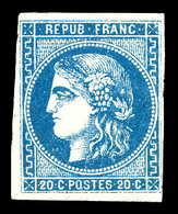* N°46B, 20c Bleu Type III Report 2, Marges De Droite Courte Mais Filet Intact, TB (signé Calves/certificat)  Qualité: * - 1870 Ausgabe Bordeaux