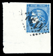 O N°46B, 20c Bleu Type III Report 2, Coin De Feuille Intégral. SUP. R. (signé Scheller/certificat)  Qualité: O - 1870 Ausgabe Bordeaux