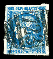 O N°46B, 20c Bleu Type III Report 2 Oblitération Cachet Anglais '723' Southampton. TB (signé Scheller)  Qualité: O - 1870 Ausgabe Bordeaux