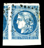 O N°46B, 20c Bleu Type III Rep 2, Grandes Marges Avec Voisin, Pièce Choisie. TTB  Qualité: O - 1870 Ausgabe Bordeaux