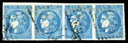 O N°46B, 20c Bleu Type III Rep 2, Bande De 4. TTB (signée Brun)  Qualité: O  Cote: 200 Euros - 1870 Emission De Bordeaux