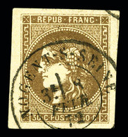 O N°47, 30c Brun Obl Càd Type 17 De Nogent Sur Seine Le 8.2.72, Grandes Marges, Pièce Choisie. SUP (signé Calves/certifi - 1870 Ausgabe Bordeaux