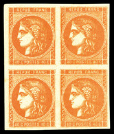 ** N°48, 40c Orange (nuance Soutenue) En Bloc De Quatre (paire Sup*), Fraîcheur Postale. TTB (signé Calves/certificat)   - 1870 Ausgabe Bordeaux