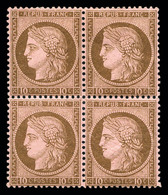** N°54, 10c Brun Sur Rose En Bloc De Quatre (2ex*), Fraîcheur Postale, Très Bon Centrage. SUPERBE (certificat)  Qualité - 1871-1875 Cérès