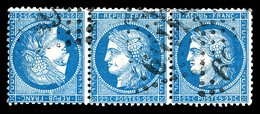 O N°60Ab, 25c Bleu, Tête-bêche En Bande De Trois Obl GC. SUP (signé Brun/certificat)  Qualité: O  Cote: 5500 Euros - 1871-1875 Ceres