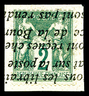 O N°62, 2c Vert Type I Obl Typographique Des Journaux Sur Son Support, TTB  Qualité: O  Cote: 350 Euros - 1876-1878 Sage (Type I)