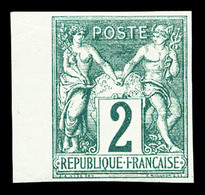 * N°62a, 2c Vert Type I NON DENTELE, Bord De Feuille Latéral Gauche, Fraîcheur Postale, SUP (signé Brun/certificat)  Qua - 1876-1878 Sage (Typ I)