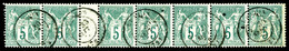 O N°64, 5c Vert Type I En Bande De 7 Avec Pont. TTB (certificat)  Qualité: O - 1876-1878 Sage (Typ I)