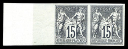 ** N°66a, 15c Gris Type I Non Dentelé En Paire (1ex*), Bord De Feuille Intégral Avec Fond De Sûreté, Fraîcheur Postale.  - 1876-1878 Sage (Typ I)