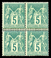 ** N°75, 5c Vert, Double Piquage Horizontal Sur Bloc De Quatre (2ex*). TTB (certificat)  Qualité: ** - 1876-1878 Sage (Type I)