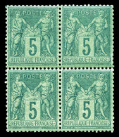 ** N°75, 5c Vert, Bloc De 4, Très Bon Centrage. TTB  Qualité: ** - 1876-1878 Sage (Typ I)