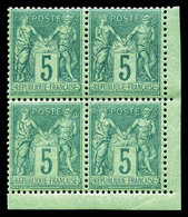 ** N°75, 5c Vert Type II, Bloc De Quatre Cdf. TTB  Qualité: ** - 1876-1878 Sage (Typ I)