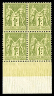 ** N°82, 1F Olive Clair Type II En Bloc De Quatre Bdf, FRAÎCHEUR POSTALE (certificat)  Qualité: ** - 1876-1878 Sage (Typ I)