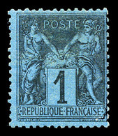 * N°84, 1c Noir Sur Bleu De Prusse, Frais, TTB. R.R. (signé Calves/Scheller/certificats)  Qualité: *  Cote: 17000 Euros - 1876-1878 Sage (Typ I)