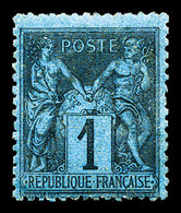 * N°84, 1c Noir Sur Bleu De Prusse, Très Belle Nuance, Rare Et Très Frais (certificat)   Qualité: *  Cote: 17000 Euros - 1876-1878 Sage (Typ I)