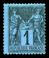 * N°84, 1c Noir Sur Bleu De Prusse, Jolie Pièce, TB. R.R (signé Scheller/certificats)   Qualité: *  Cote: 17000 Euros - 1876-1878 Sage (Typ I)