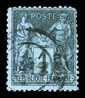 O N°84, 1c Noir Sur Bleu De Prusse, Leger Défaut De Dentelure Sinon TB (signé/certificat)  Qualité: O  Cote: 6000 Euros - 1876-1878 Sage (Typ I)