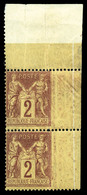 ** N°85, 2c Sage, Dentelé Sur 3 Cotés En Paire (1ex*) Cdf. SUP. R. (certificat)  Qualité: ** - 1876-1878 Sage (Typ I)