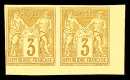 ** N°86a, 3c Bistre Sur Jaune Non Dentelé En Paire Coin De Feuille, Fraîcheur Postale, SUP (signé Brun/certificat)  Qual - 1876-1878 Sage (Typ I)