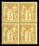 ** N°86c, 3c Bistre Foncé Sur Jaune En Bloc De Quatre (1ex*), Fraîcheur Postale, SUP (certificat)  Qualité: ** - 1876-1878 Sage (Typ I)