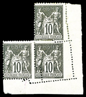 * N°89g, 10c Noir Sur Lilas, Piquage Oblique Par Pliage Sur 3 Ex Cdf. TTB  Qualité: *  Cote: 405 Euros - 1876-1878 Sage (Typ I)