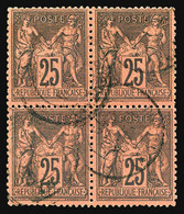 O N°91, 25c Noir Sur Rouge, Bloc De Quatre, TTB  Qualité: O  Cote: 650 Euros - 1876-1878 Sage (Typ I)